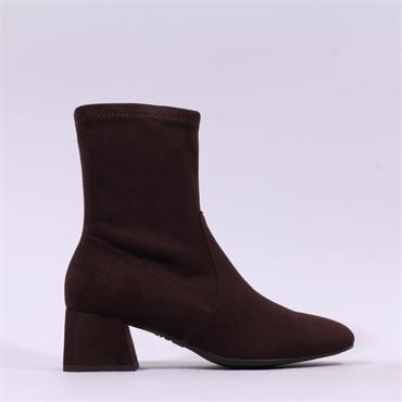 Wonders Anan Low Block Heel Stretch Boot - Brown Suede